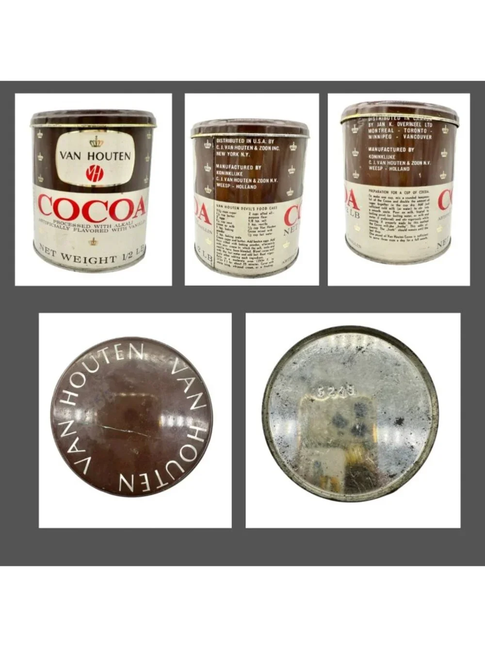 Vintage Devoine Mavis Chocolate Tin Hersheys Ice Cream Box Van Houten Cocoa Can